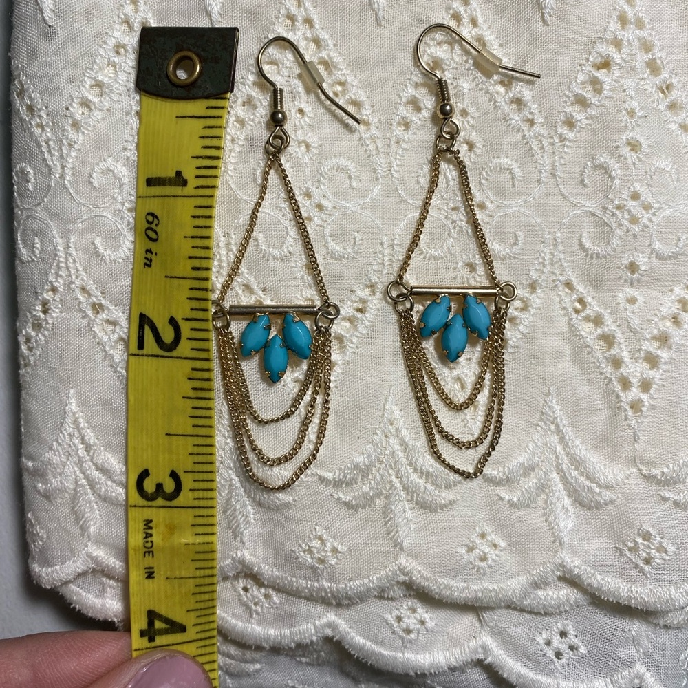Beautiful chandelier sparkly gold and turquoise earrings nearly 3” long!